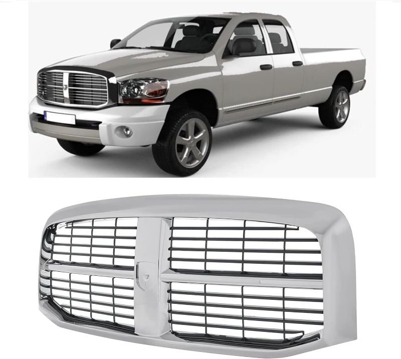 Photo 1 of EzMech Front Grille Assembly Compatible With Dodge Ram 1500 Grill 2006-2008 / Ram 2500 Grill 2006-2009 / Ram 3500 Grill 2006 2007 2008 2009 With Chrome Frame Shell With Chrome Insert