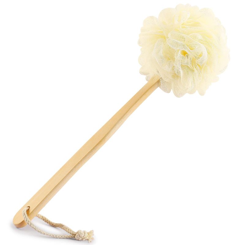 Photo 1 of 2 Loofah on a Stick Exfoliating Lufa Back Scrubber for Shower, Shower Sponge with Long Handle, Handheld Bath Body Brush for Men and Women Beige Biege