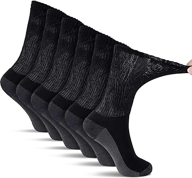 Photo 1 of Diabetic Socks for Men & Women, 6 Pairs Crew/Ankle Socks with Cushion, Non-Binding, Extra Wide Top, Loose Fit