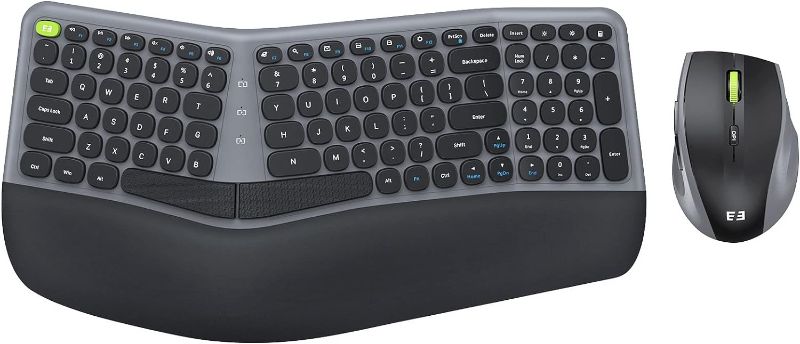 Photo 1 of Ergonomic Wireless Keyboard and Mouse Combo - 2.4GHz USB Receiver, Split Keyboard Full Size Layout with Wrist Rest, 3-Level Optical Mouse - Compatible with Windows - Space Gray black silver