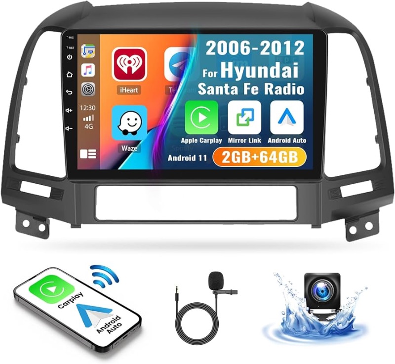 Photo 1 of 2G+64G Android 11 Car Stereo for Hyundai Santa Fe Radio 2006-2012 Wireless Apple CarPlay Android Auto GPS Navigation 9” HD Touchscreen Bluetooth Car Radio FM/WiFi/Mirror Link+Backup Camera