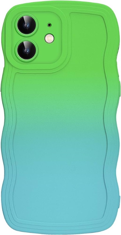 Photo 1 of Compatible with iPhone 12 Case 6.1" 2020, Cute Kawaii Curly Wave Frame Shape Soft TPU Shockproof Protective Phone Cover for Women Girls, Green/Blue