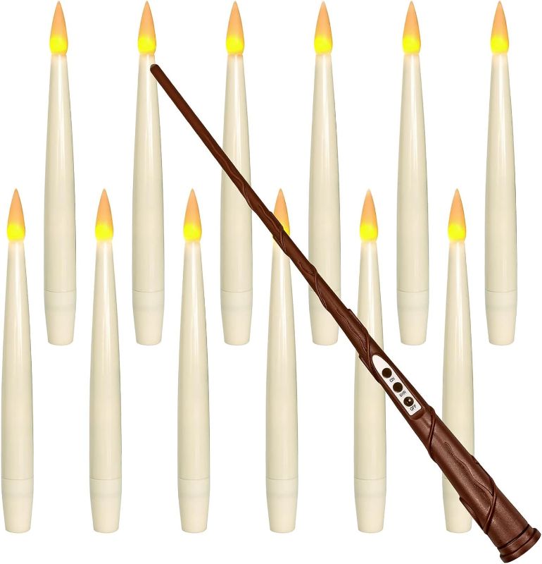 Photo 1 of  Floating Candles with Magic Wand Remote(6/18H Timer), 12pcs 6.1" Hanging Flameless Taper Candles, Battery Operated Flickering Warm Light, Halloween Christmas Wedding Party Decor & Gift(Ivory)
