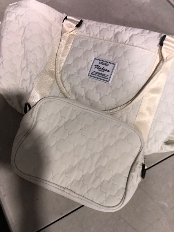 Photo 2 of (READ FULL POST) Womens Weekender Gym Duffel Bags White Cute Travel Tote Bag with Toiletry Bag Carry On Bag Overnight Bag with Wet Pocket Hospital Bag for Labor and Delivery A-3-off White With Toiletry Bag