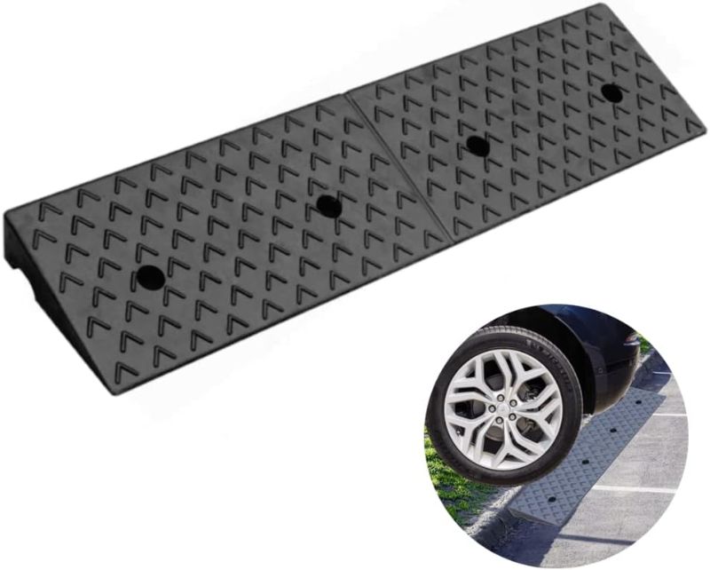 Photo 1 of 2 Pack 2'' Rise Rubber Curb Ramp Heavy Duty Loading Rubber Curb Ramps 3 Tons Driveway Ramp Car Slope Ramp for Loading Dock Bike Vehicle Warehouse Sidewalk Wheelchair… (2" H)