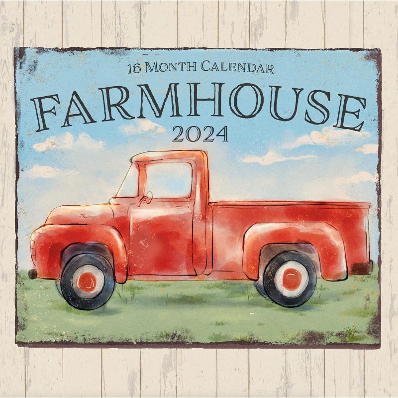 Photo 1 of Farmhouse 2024 Hangable Wall Calendar - 12” x 24” Open - Vintage Farmers Market Signs - Truck & Barn Photo Gift - Shabby Chic Farm Photography House Decor - Sturdy & Thick Beautiful Large Full Page 16 Months For Organizing & Planning - 