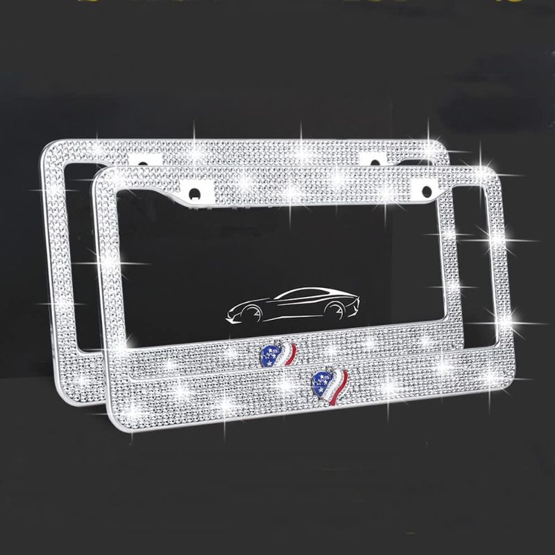 Photo 1 of  2PC LICENSE PLATE FRAMES RHINESTONE WITH HEART USA
