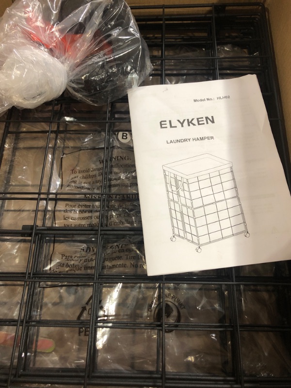 Photo 2 of (incomplete)(see images) ELYKEN 2 Pack Rolling Laundry Hamper on Wheels, Durable Metal Wire Frame 