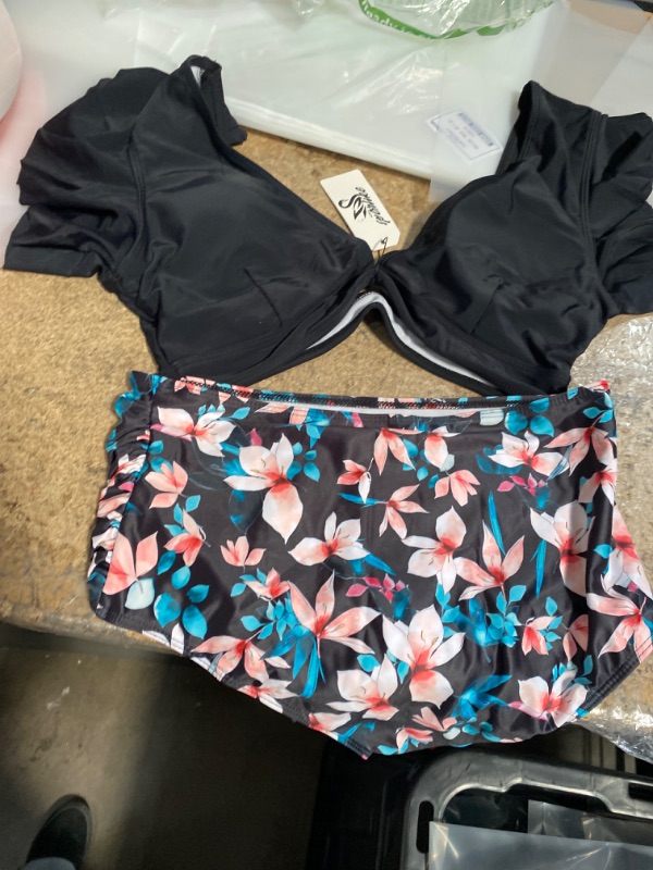 Photo 1 of Black and flower print 2 peice bathing suit, medium