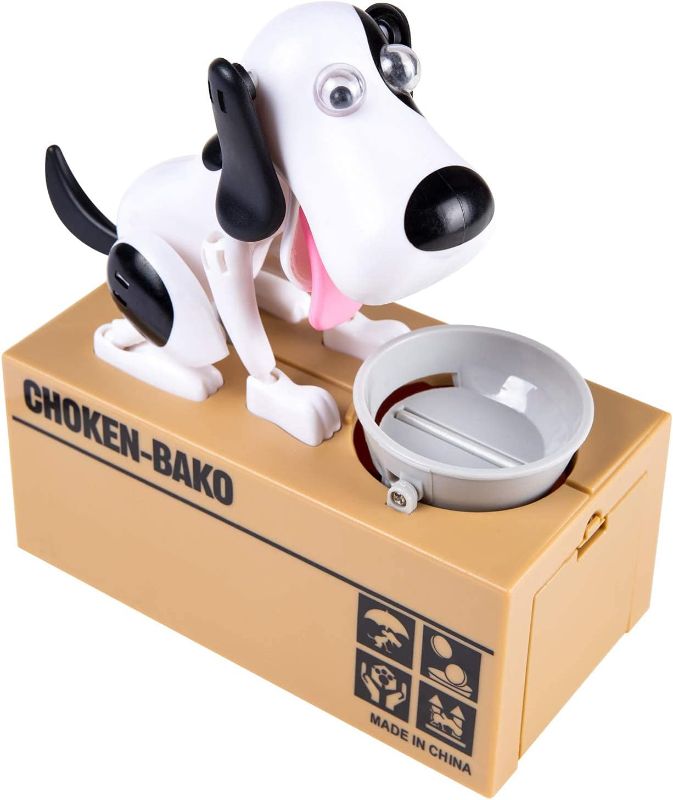 Photo 1 of Piggy Bank, My Dog Piggy Bank, Robotic Coin Munching Toy Money Box, Saving Money Coin Bank (White)