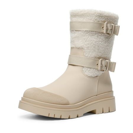 Photo 1 of Dream Pairs Women S Waterproof Winter Snow Boots with Warm Comfortable Rubber Mid-Calf Outdoor Booties SDSB2203W OFF-WHITE Size 8
