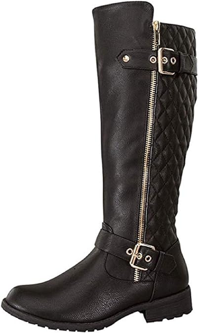 Photo 1 of Bellmora Bally-32 Women's Winkle Back Side Zip Vegan Knee High Riding Boots with Quilted Detail and Stacked Heel
 size 9