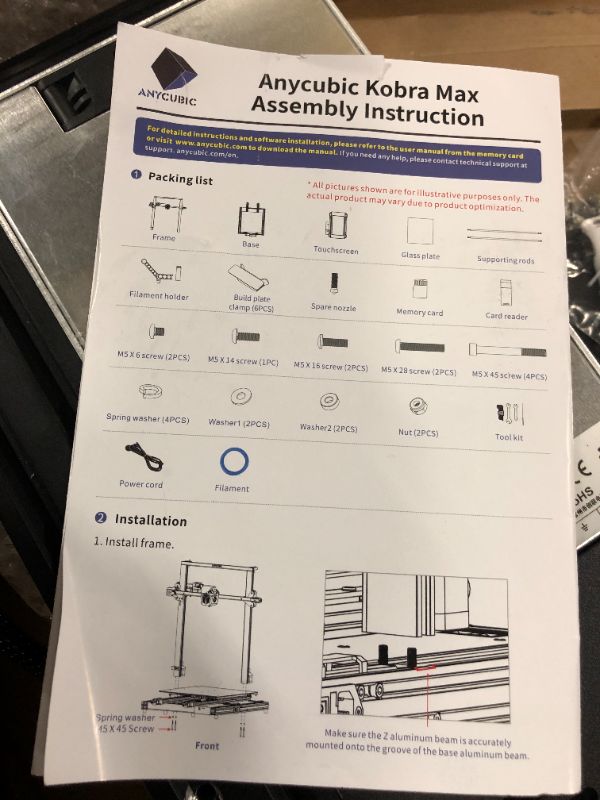 Photo 6 of FOR PARTS ONLY!!!! Anycubic Kobra Max 3D Printer, Smart Auto Leveling with Self-Developed ANYCUBIC LeviQ Leveling and Filament Run-Out Detection, Large Build Size 17.7" x 15.7" x 15.7"