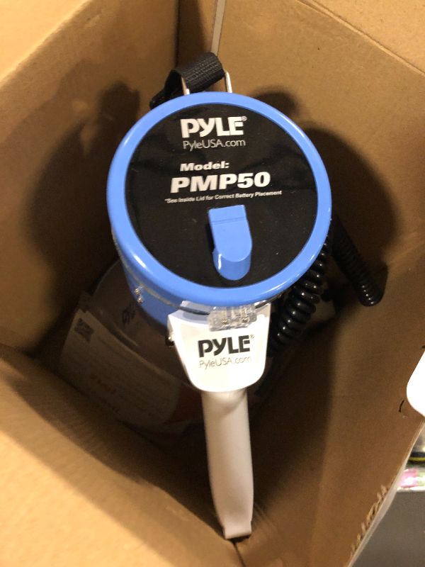 Photo 2 of PylePro PMP50 50 Watt 1,200 Yard Sound Range Portable Bullhorn Megaphone Speaker with Built In MP3 Input Jack and Loud Siren Alarm, Blue