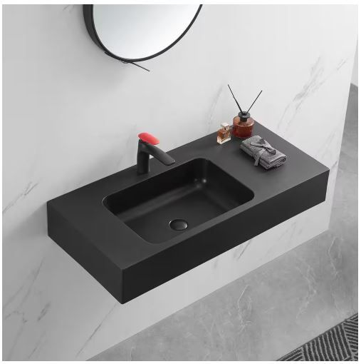 Photo 1 of 40 in. Wall-Mount Install or On Countertop Bathroom Sink with Single Faucet Hole in Matte Black
