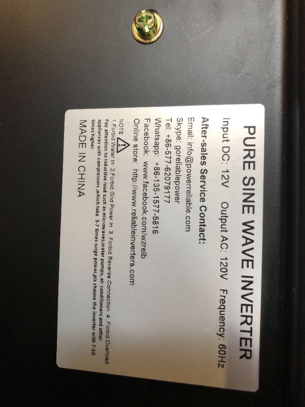 Photo 8 of 5000Watt Pure Sine Wave Power Inverter 12VDC to 120VAC 10KW Peak Built-in Soft Starter Dual AC Outlets 2× 2.4A USB Port &Hardwire Terminal Off-Grid Solar Converter RV Trucks (U5-500012) 5000W 12V with USB ports