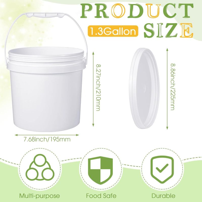 Photo 1 of 2 Pcs Plastic Bucket with Handle and Lid Durable Heavy Duty Bucket Pail Container Food Safe Bucket for Multipurpose Storage Paint Art Crafts Projects, BPA Free (White,1.3 Gallon) White 1.3 Gallon