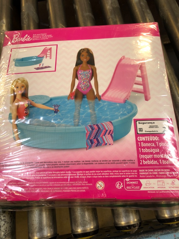 Photo 2 of ?Barbie Doll, 11.5-Inch Blonde, and Pool Playset with Slide and Accessories, Gift for 3 to 7 Year Olds