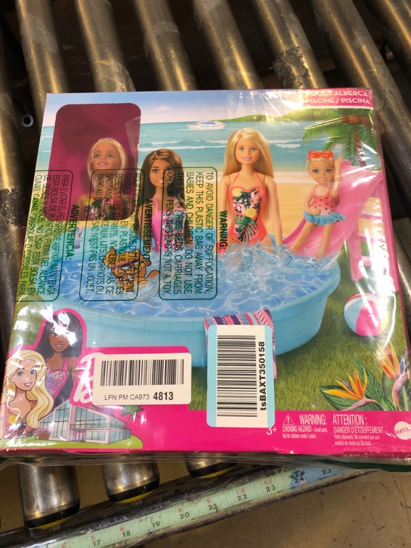 Photo 1 of ?Barbie Doll, 11.5-Inch Blonde, and Pool Playset with Slide and Accessories, Gift for 3 to 7 Year Olds