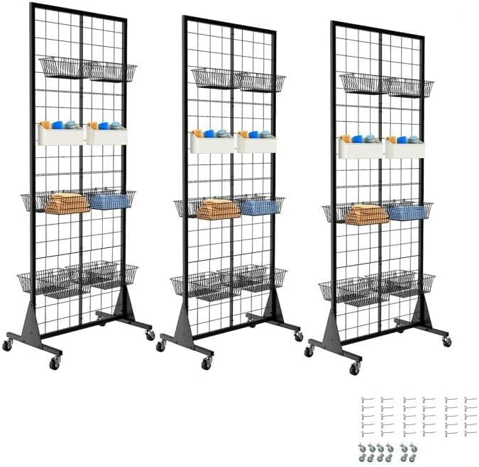 Photo 1 of 3 Layer Grid Panels for Display, Movable Gridwall Panels Tower with 30 Display Hooks, Sturdy Wire Grid Wall Panels Metal Art Display Racks for Craft Shows, Retail, Home
