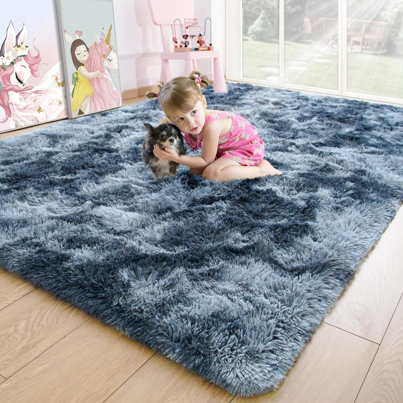 Photo 1 of Noahas Fuzzy Rugs for Bedroom,3x5 Tie-Dyed Blue and Grey Area Rug,Fluffy Bedroom Carpet,Thick Shag Rug,Fuzzy Living Room Rugs,Soft Kids Rug Non Slip Reduce Noise Room Decor