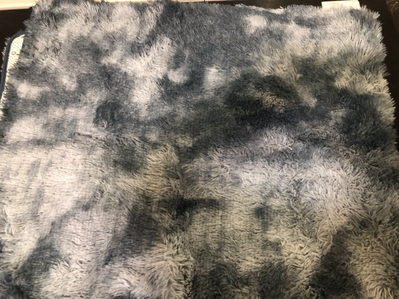 Photo 2 of Noahas Fuzzy Rugs for Bedroom,3x5 Tie-Dyed Blue and Grey Area Rug,Fluffy Bedroom Carpet,Thick Shag Rug,Fuzzy Living Room Rugs,Soft Kids Rug Non Slip Reduce Noise Room Decor