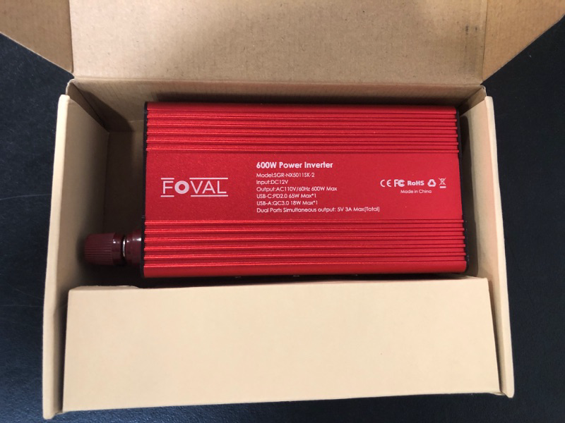 Photo 2 of FOVAL 600W Power Inverter 12V DC to 110V AC Car Plug Adapter Outlet Converter with [65W PD USB-C] & [18W QC USB-A] Fast Charging Ports and 2 AC Outlets Car Power Inverters for Vehicles