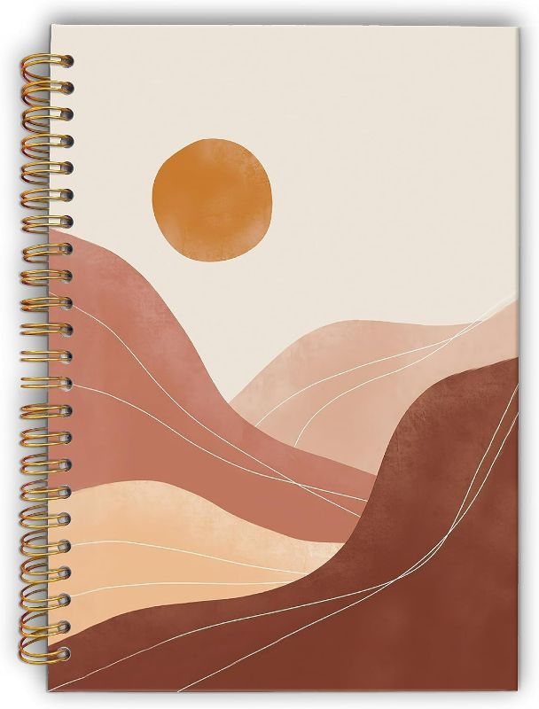 Photo 1 of Boho Abstract Landscape Mountain Sun Desert Spiral Notebook,Laminated Hard Cover,College Ruled 5.5×8.3 Inches, Journal Notebooks for Journaling Writing Work Office College,Boho Gifts