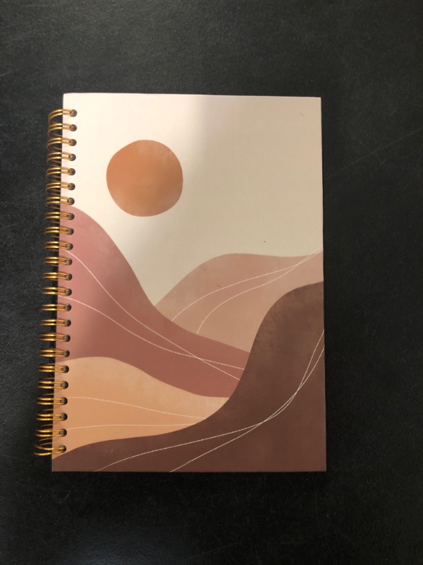 Photo 2 of Boho Abstract Landscape Mountain Sun Desert Spiral Notebook,Laminated Hard Cover,College Ruled 5.5×8.3 Inches, Journal Notebooks for Journaling Writing Work Office College,Boho Gifts