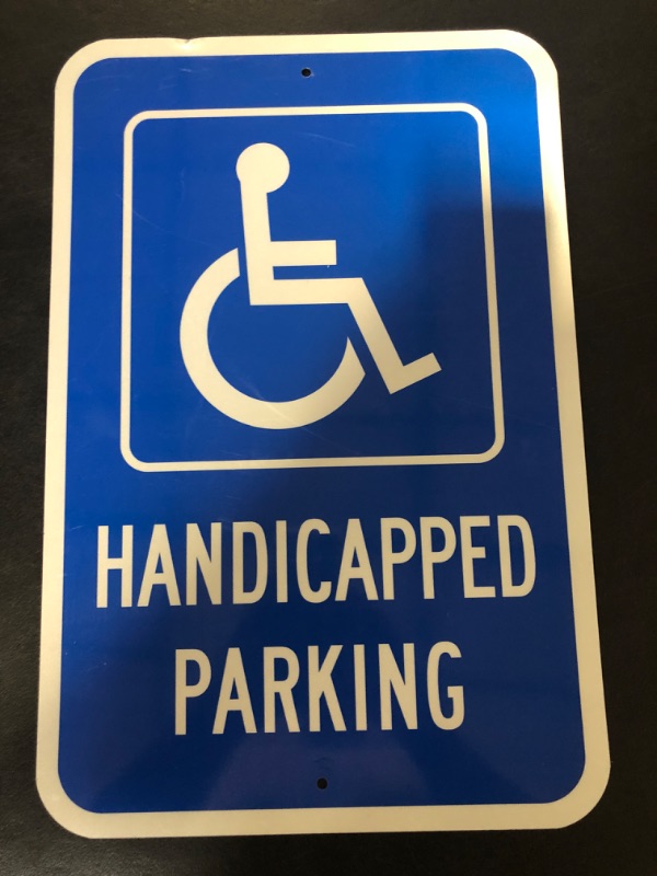Photo 2 of SmartSign Handicapped Parking Sign, 12 x 18 Inches 3M Engineer Grade Reflective Aluminum, Pre-Drilled Holes, USA Made