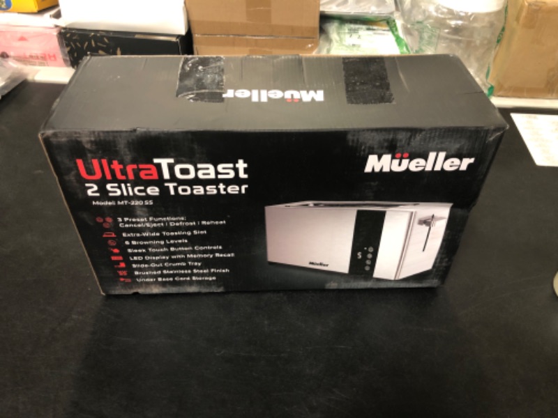 Photo 2 of Mueller UltraToast Full Stainless Steel Toaster 2 Slice, Long Extra-Wide Slots with Removable Tray, Cancel/Defrost/Reheat Functions, 6 Browning Levels with LED Display