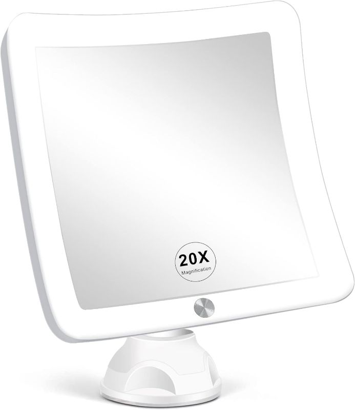Photo 1 of Fabuday 20X Magnifying Mirror with LED Light, 7 Inch Upgraded Lighted Makeup Mirror with Magnification, Portable Magnified Travel Mirror for Bathroom, Square