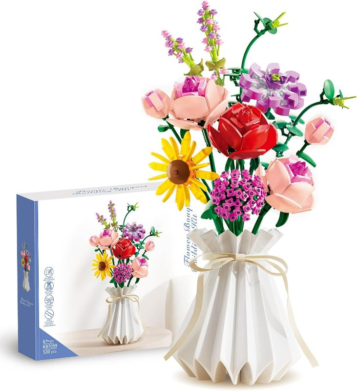 Photo 1 of Flower Bouquet Building Sets,11 Artificial Flowers with Vase,Xmas Creative Gifts for Kid 6+(530 PCS)