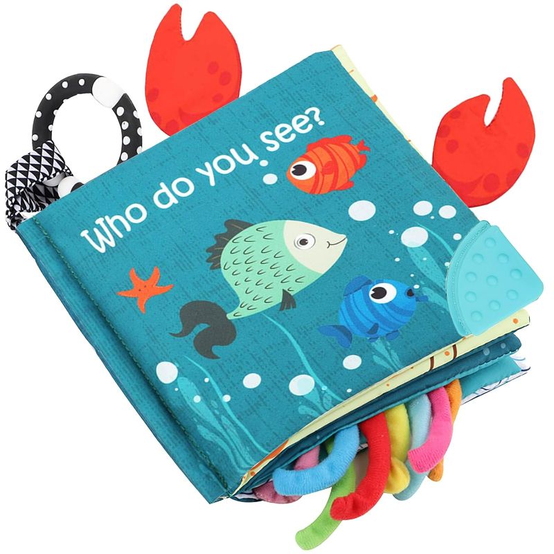 Photo 1 of Fish Baby Books Toys, Touch and Feel Cloth Soft Crinkle Books for Babies,Toddlers Infant Kids Teething Toys Activity Early Education Toys, Teether Ring, Baby Book Octopus,Ocean Sea Animal Shark Tails