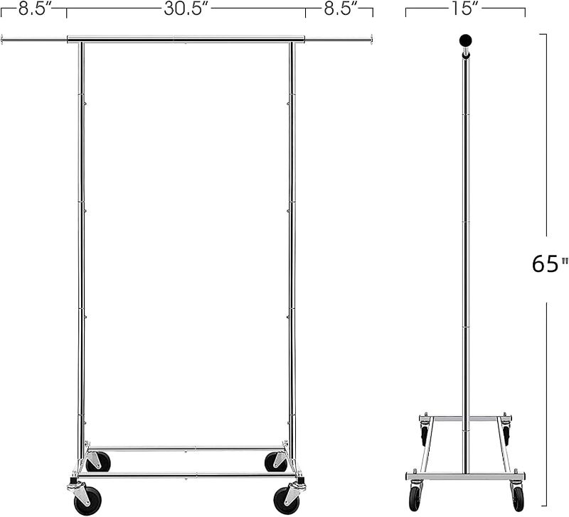 Photo 3 of Simple Trending Standard Rod Clothing Garment Rack, Rolling Clothes Organizer on Wheels for Hanging Clothes, Chrome