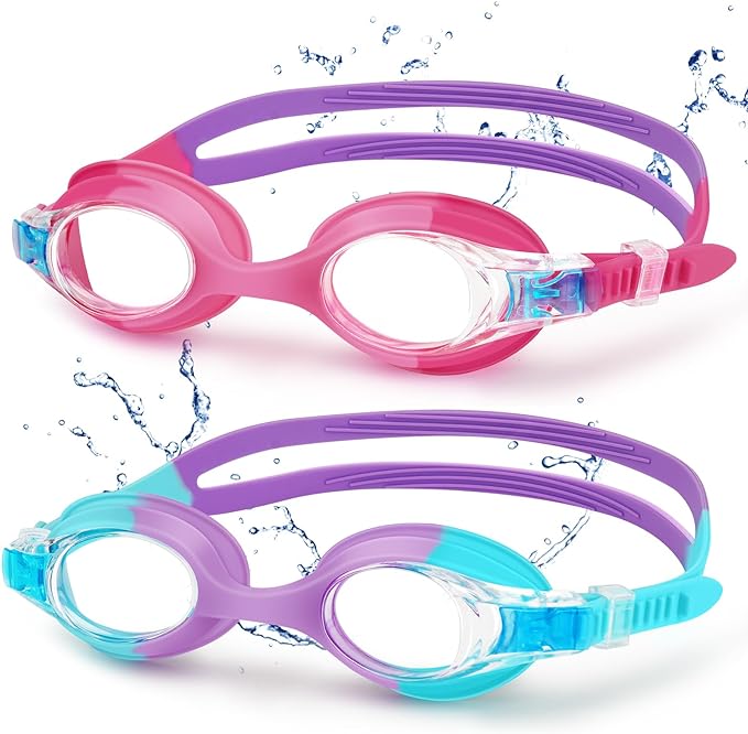 Photo 2 of Starweh Kids Swim Goggles, 2 Pack Swimming Goggles No Leaking Anti Fog Kids Goggles for Boys Girls(Age 6-14)