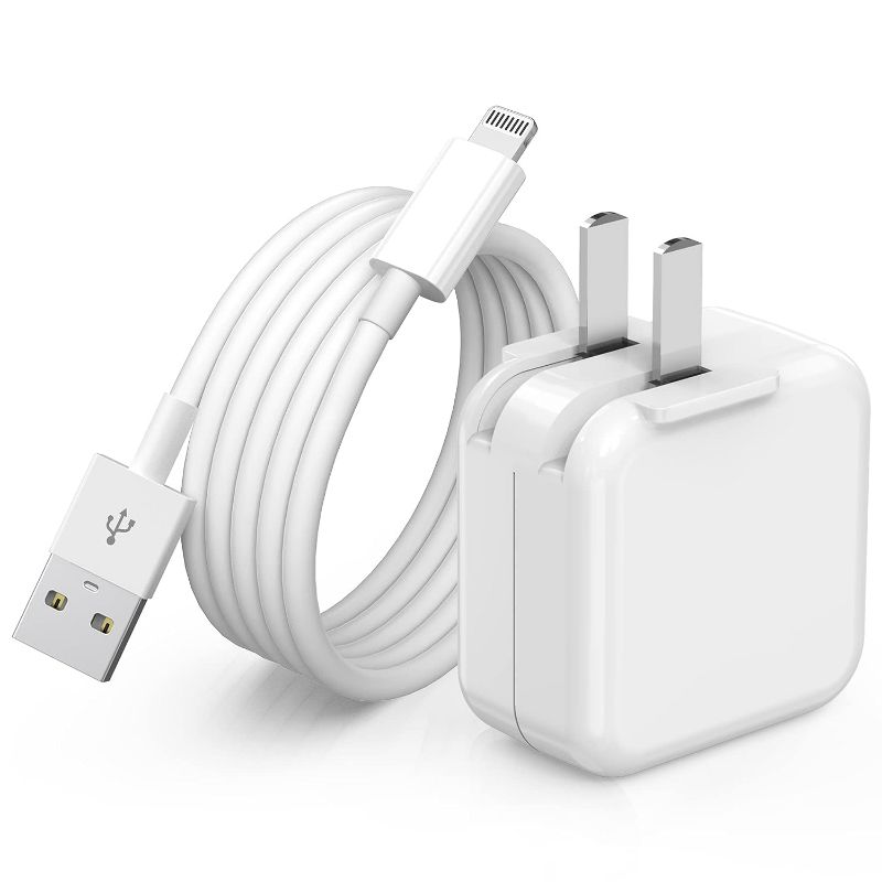 Photo 1 of iPad Charger, iPhone Charger [MFi Certified] 12W USB Wall Charger Foldable Portable Travel Plug with 6.6FT Lightning iPad Cable Compatible with iPhone, iPad, iPad Mini 1/2/3/4/5, iPad Air 1/2/3
