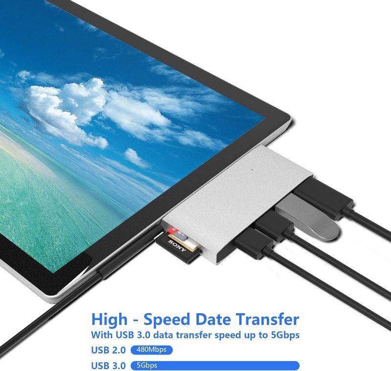 Photo 1 of Surface Pro 4/Pro 5/Pro 6 Docking Station USB Hub USB 3.0 Hub Adapter, SD & TF/Micro SD Memory Card Reader, 4K HDMI Port Converter Accessories for Microsoft Surface Pro 6/5/4