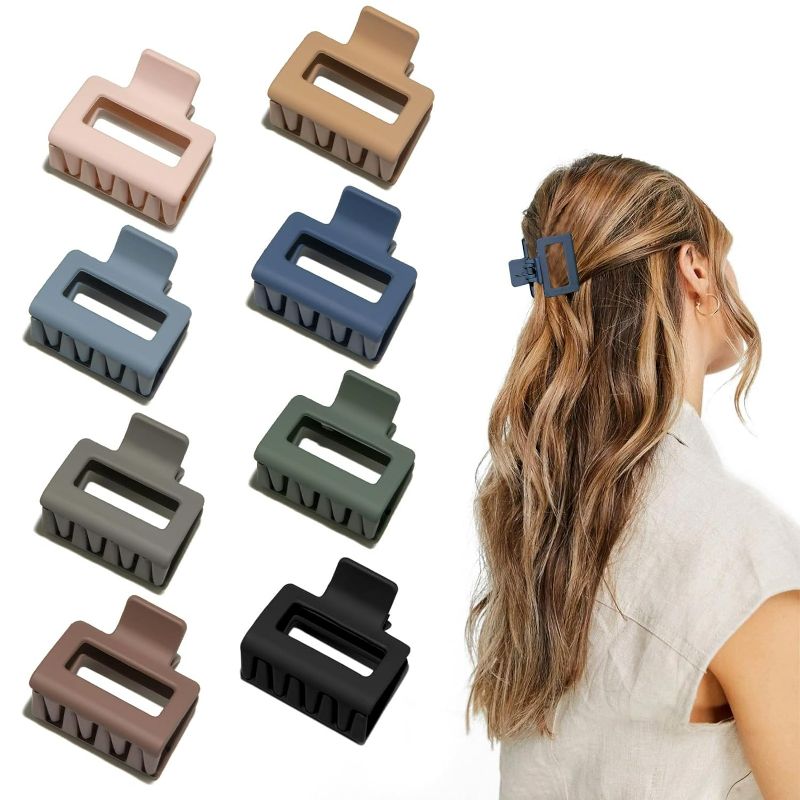 Photo 1 of Medium Claw Hair Clips for Women Girls, 2" Matte Rectangle Small Hair Claw Clips for Thin/Medium Thick Hair, Hair Jaw Clips Nonslip Clips (8pcs Cool Color)
