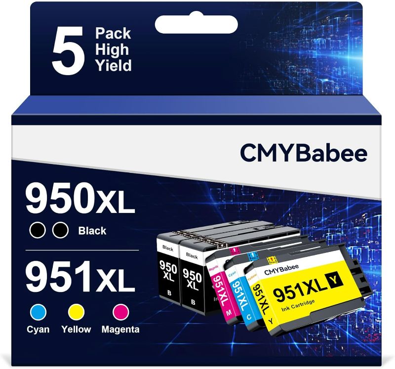 Photo 1 of CMYBabee Compatible 950XL and 951XL Ink Cartridges Combo Pack Replacement for HP OfficeJet Pro 8600 8610 8615 8620 8625 8630 8100 276dw 251dw Printer (2 Black, 1 Cyan, 1 Magenta, 1 Yellow, 5-Pack)