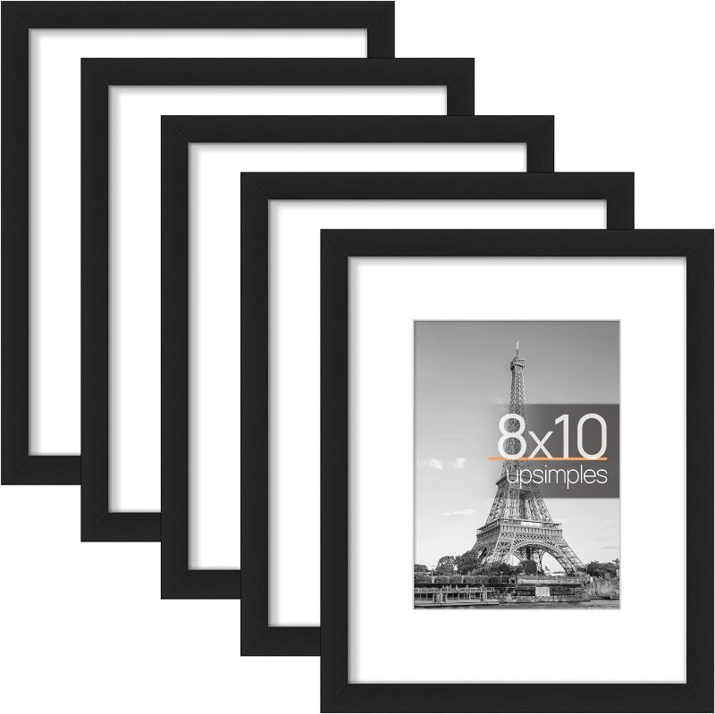 Photo 1 of upsimples 8x10 Picture Frame Set of 5, Display Pictures 5x7 with Mat or 8x10 Without Mat, Wall Gallery Photo Frames, Black