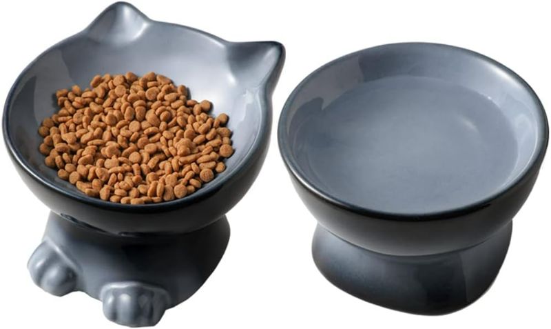 Photo 1 of Nihow Elevated Cat/Dog Bowls Set : 6.2 Inch Ceramic Raised Cat Food & Water Bowl Set for Protecting Pet's Spine - Feeding & Watering Supplies for Cat/Small Size Dog - Elegant Gray(2PC)