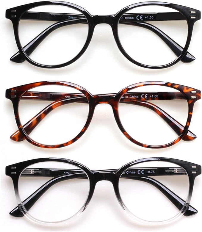 Photo 1 of 3 Pack Reading Glasses Spring Hinge Stylish Readers Black/Tortoise for Men and Women