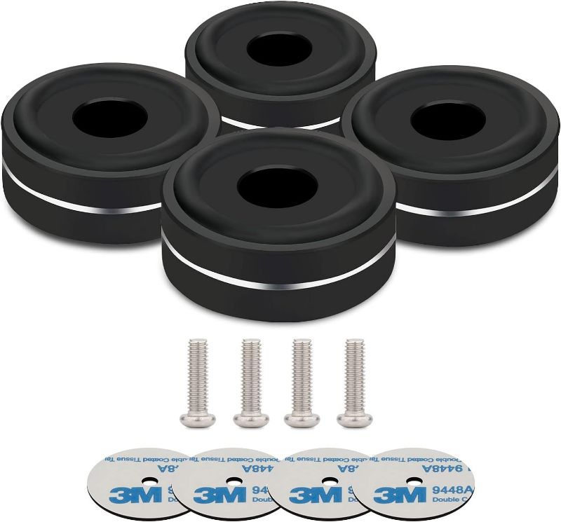 Photo 1 of Monosaudio Aluminum Isolation Feet 4 Pcs 40x15mm Subwoofer Isolation Feet Amplifier feet with Non-Slip Rubber Rings/Adhesive/M4 Screws for Audio,Speakers,Subwoofers,Amplifier,Turntable,DAC(Black)