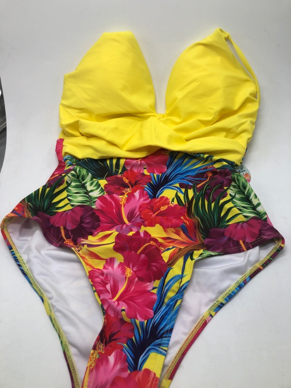 Photo 2 of Size S Binlowis V Neck Push Up One Piece Swimsuit Women Floral Print Sexy Bathing Suit Plunging Swimwear