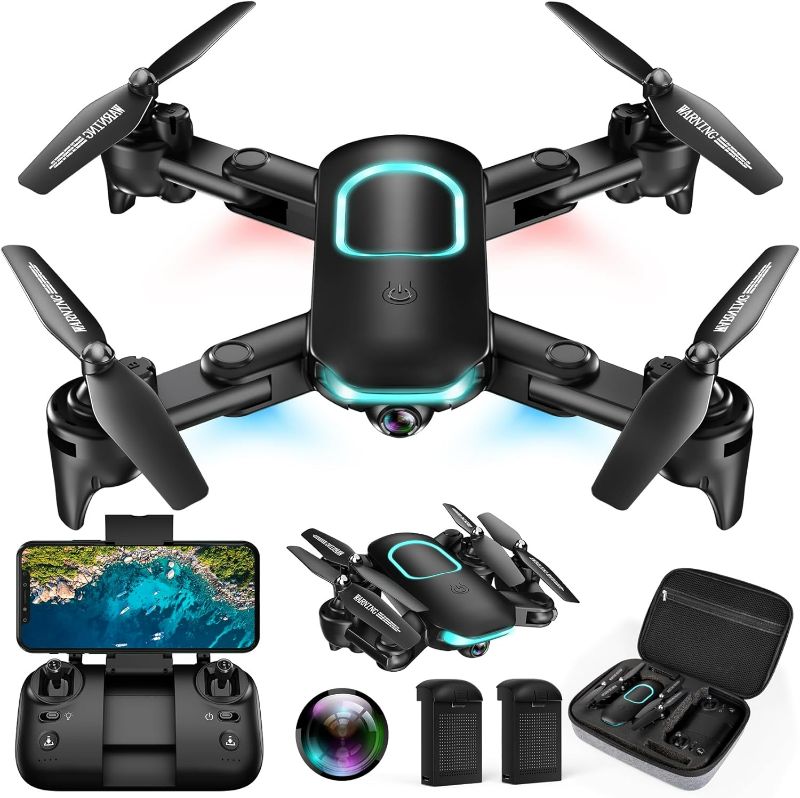Photo 1 of Drone with Camera - Foldable Drone for Kids Adults with 1080P FPV Camera, Upgrade Altitude Hold, Gestures Selfie, Waypoint Fly, Headless Mode, 3D Flip, One Key Start, 3 Speed Mode, Circle Fly, 2 Batteries