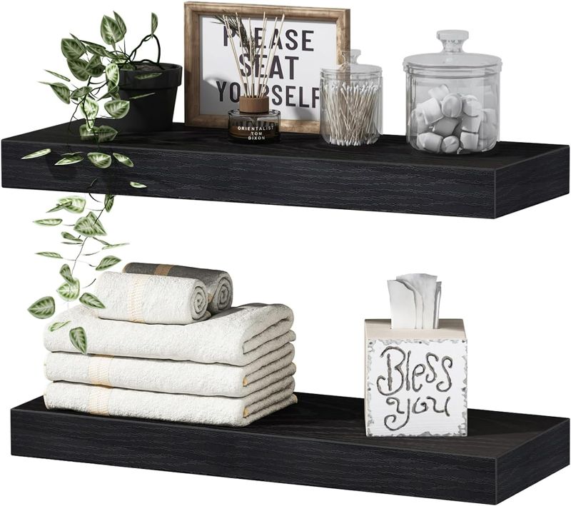 Photo 1 of QEEIG Black Bathroom Shelves Floating Shelves for Wall Shelf Over Toilet Small Wall Mounted Modern Farmhouse 16 inch Set of 2 (008-40B)