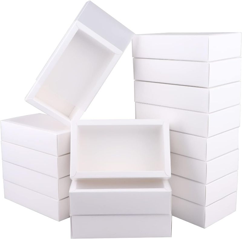 Photo 1 of 26 PCS Rectangle Drawer Kraft Boxes With Clear Lid Small Cardboard Present Packaging Boxes for Party Favor Treats, Candy and Jewelry Crafts, 6.5 x 3.7 x 1.6 inch (White)