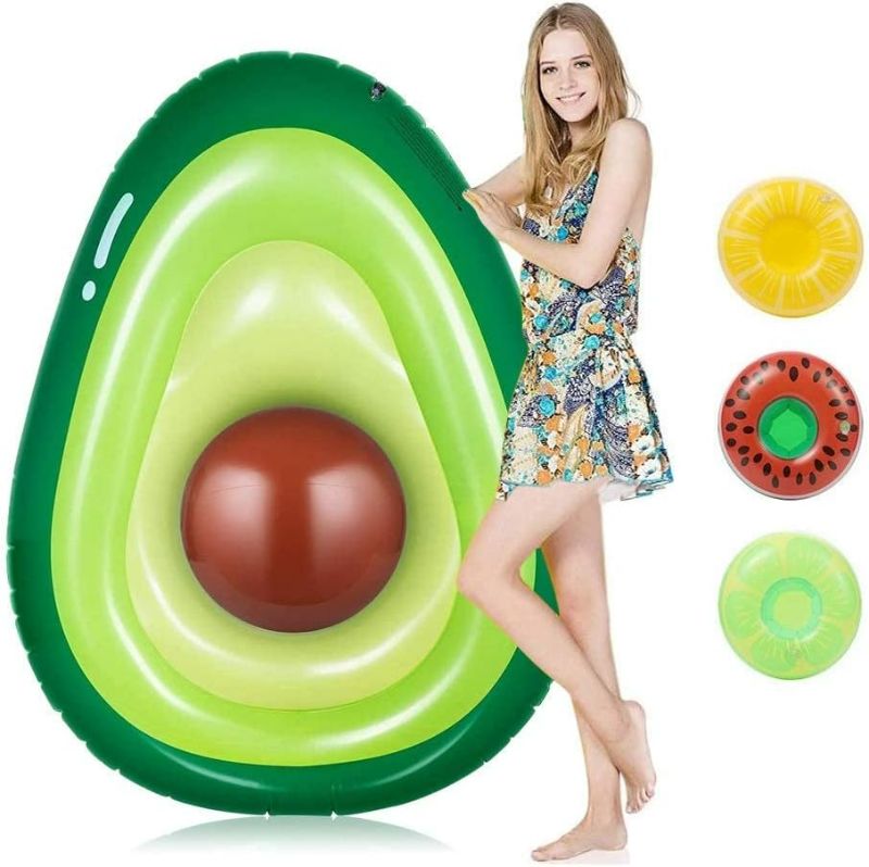 Photo 1 of  Missing 3 Inflatable Cup Holder Giant Inflatable Avocado Pool Float - Outdoor Swimming Pool Raft with 3 Drink Holders - Fun Floaties for Swim Party Toy - Summer Pool Raft