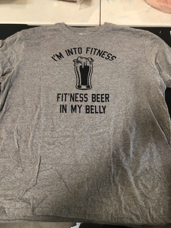 Photo 2 of Size XXL - Mens Im Into Fitness Fitting This Beer in My Belly T Shirt Funny Drinking Tee